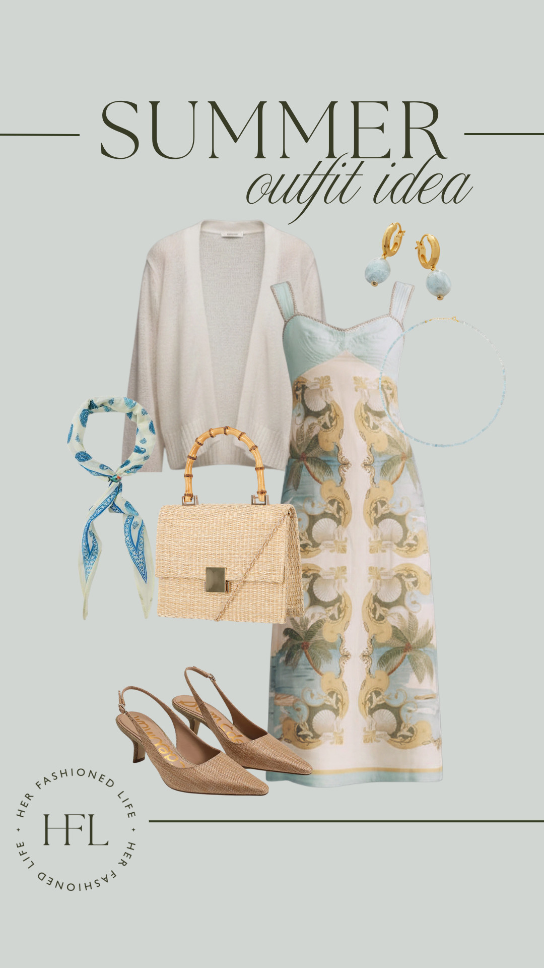 This printed dress with a cozy cardigan and raffia bag is giving everything. A perfect summer to evening look. #Anthropologie #Belk

#LTKgrwm #LTKootd #LTKOver40