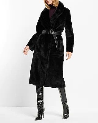 Belted Faux Fur Trench Coat | Express