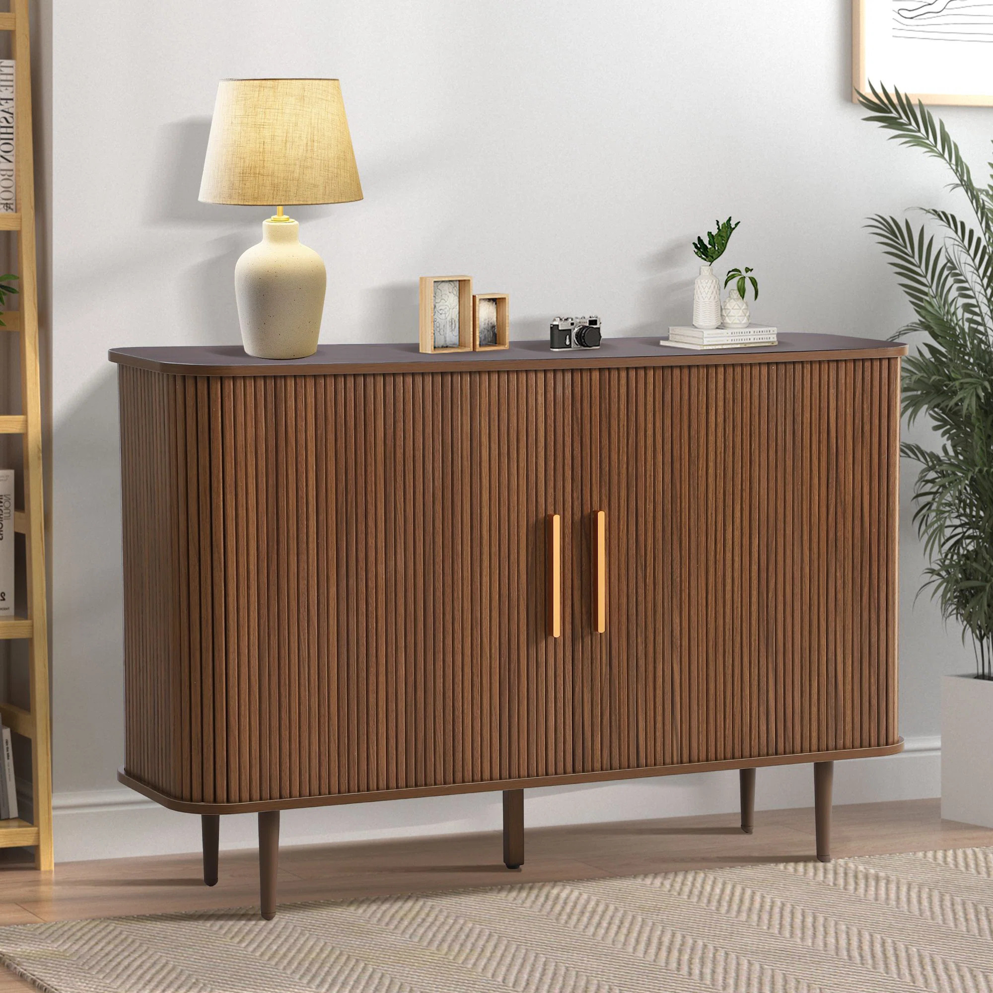 47" Sideboard Buffer Cabinet with Fluted Slide Doors, Tambour Storage Cabinet with Adjustable She... | Wayfair North America