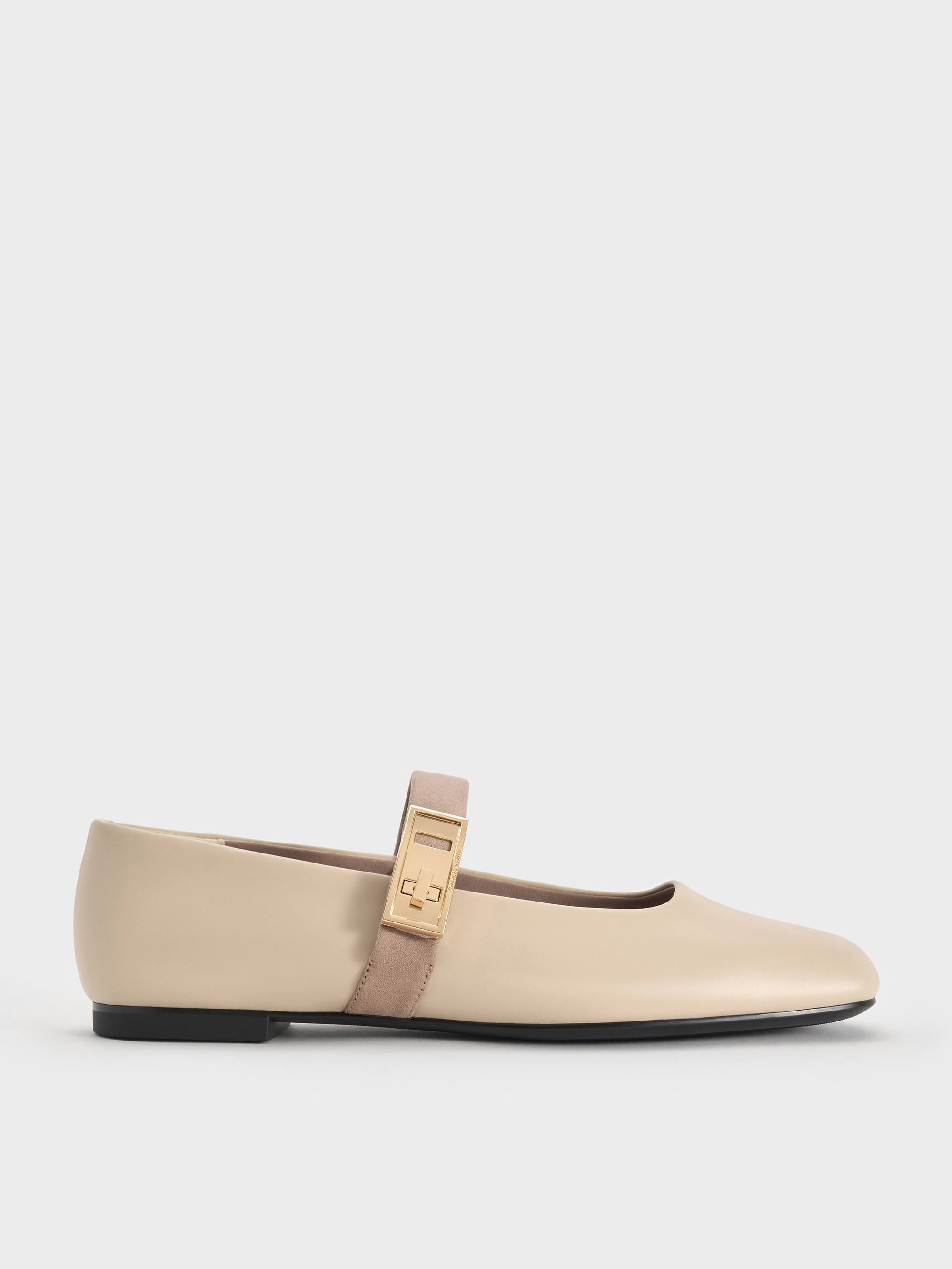 Lando Two-Tone Metallic-Buckle Mary Jane Flats
    
         - Chalk | Charles & Keith UK