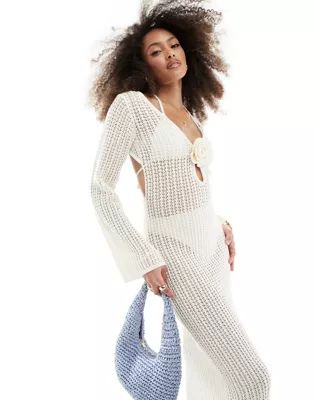 4th & Reckless key hole knit maxi beach dress in cream | ASOS (Global)