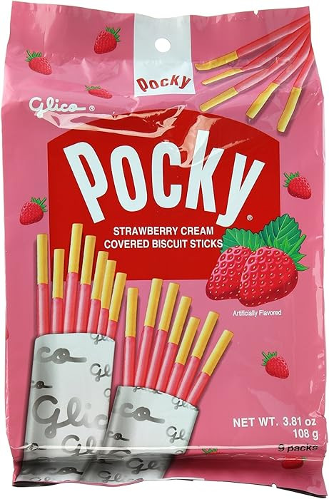 Glico Pocky, Strawberry Cream Covered Biscuit Sticks (9 Individual Bags), 3.81 oz | Amazon (US)