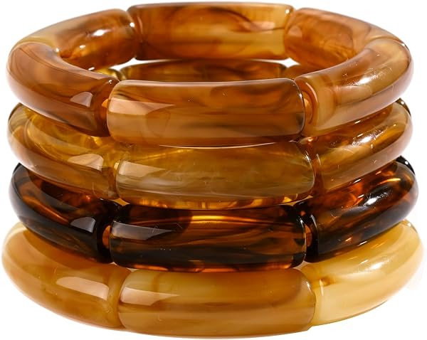 iF YOU 6pcs Chunky Acrylic Bangle Bracelets for Women, Resin Bamboo Brown Stretchy Bracelet Stack... | Amazon (US)