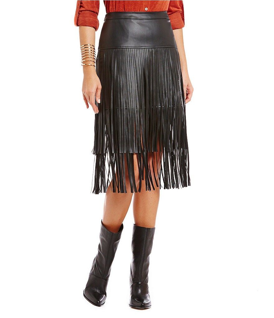 Chelsea &amp; Violet Faux-Leather Fringe Skirt | Dillards Inc.