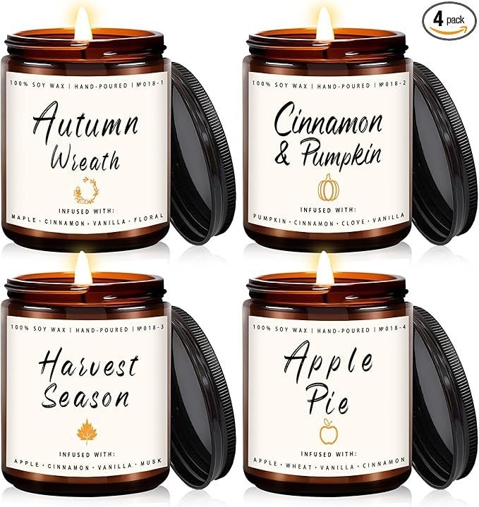 Fall Candle Set | 4pack Fall Scented Candles for Home - Soy Candles for Home Scented, Autumn Cand... | Amazon (US)