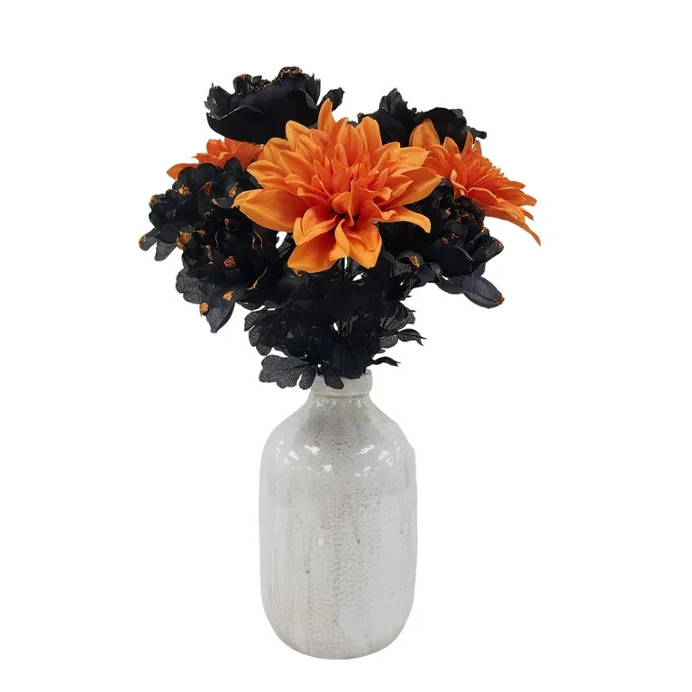 Mainstays 18" Black & Orange Peony Dahlia Artificial Flower Bush, Indoor | Walmart (US)