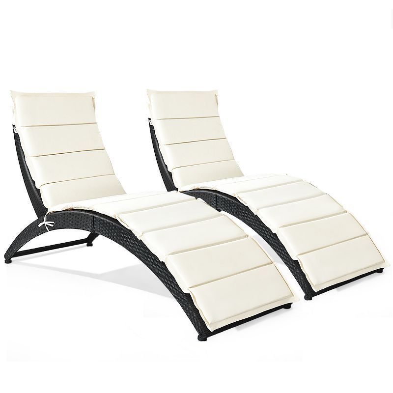 Costway 2PCS Folding Patio Rattan Lounge Chair Chaise Cushioned Portable Garden Black | Target