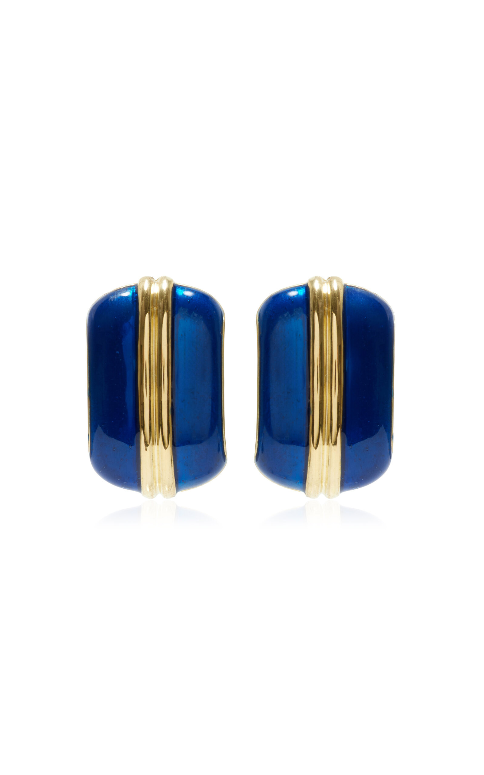 MÉGA - Exclusive Road Divided Enameled 14K Gold Vermeil Earrings - Navy - OS - Moda Operandi - Gifts For Her | Moda Operandi (Global)