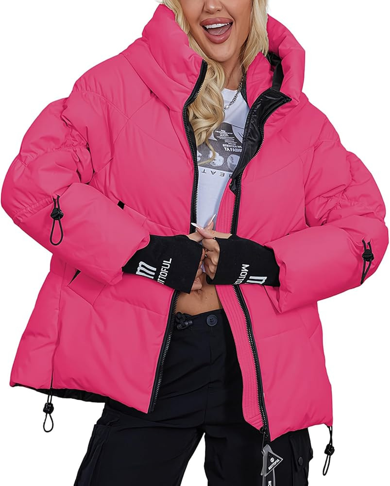 Women's Winter Full Zipper Hooded Puffer Jacket Short Coat with Pockets for Casual & Outdoor Wear | Amazon (US)