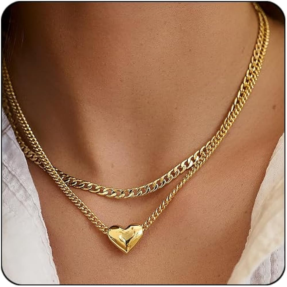 CONRAN KREMIX Waterproof Chunky Gold Heart Necklace for Women Non Tarnish,Stainless Steel Dainty ... | Amazon (US)