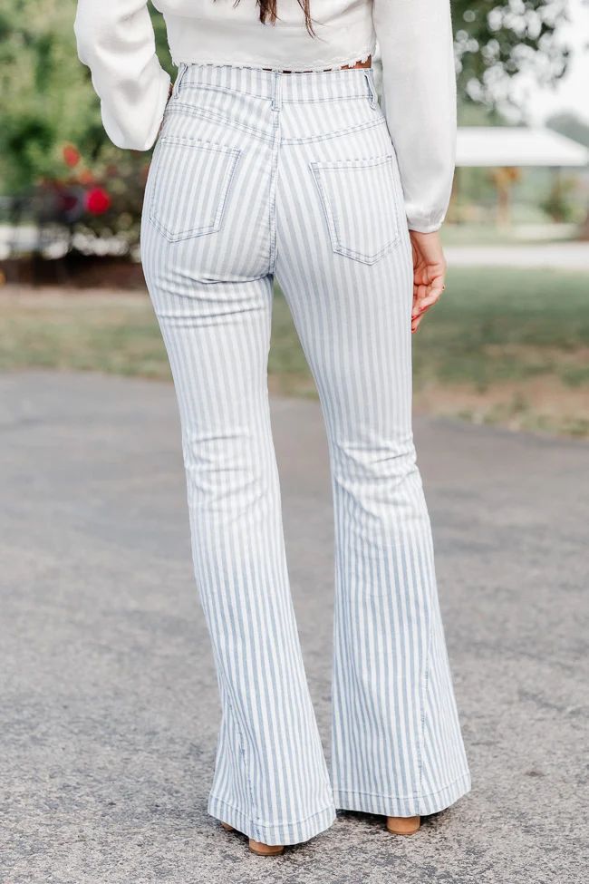 Beyond Beautiful White Stripe Flare Jeans | Pink Lily