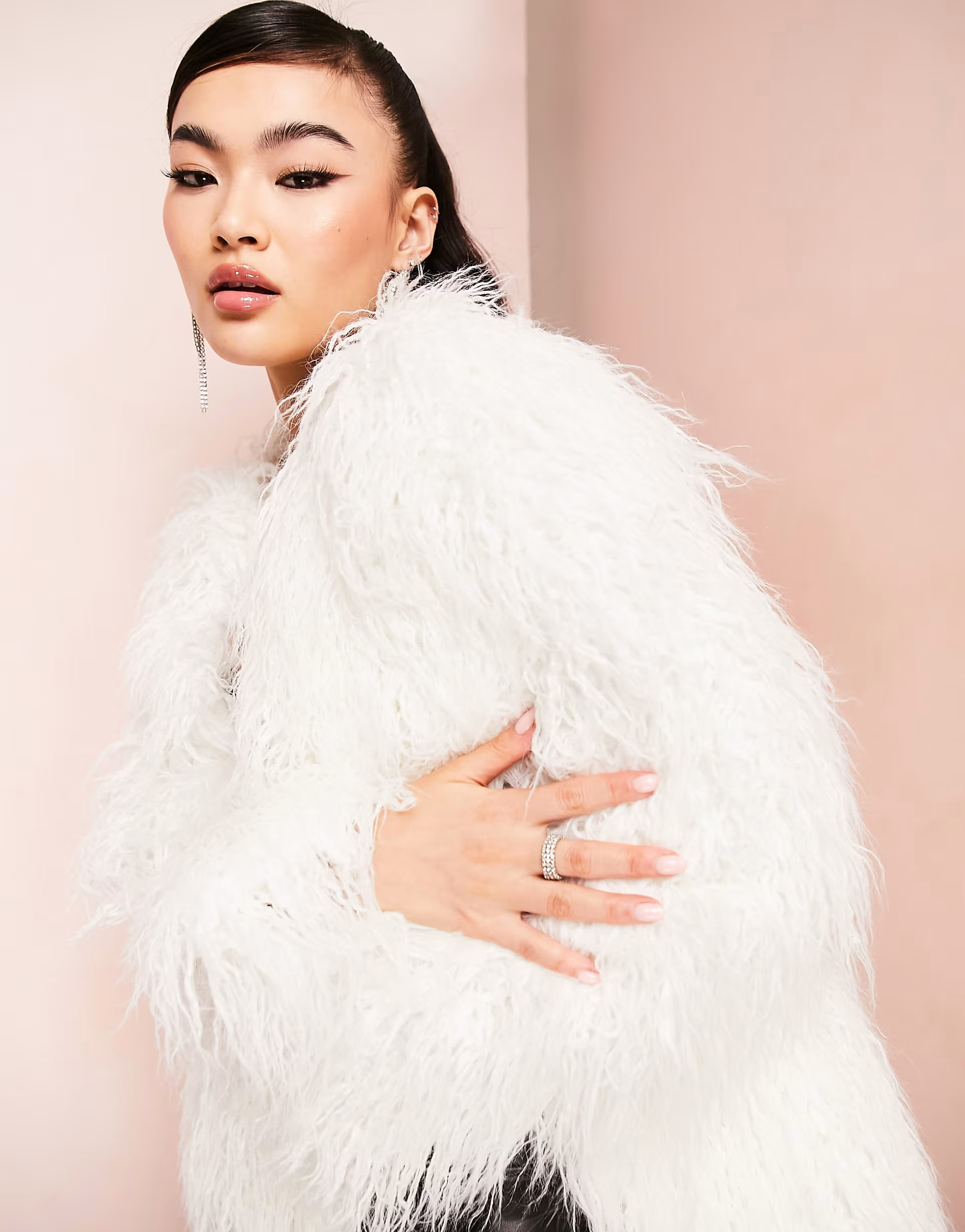 ASOS LUXE faux fur fluffy jacket in white | ASOS (Global)
