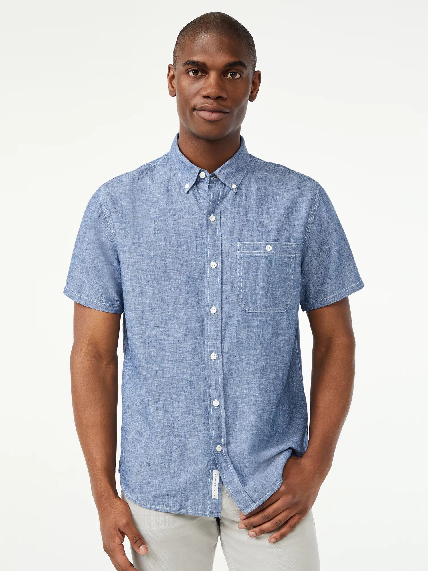 Free Assembly Men's Chambray Shirt with Short Sleeves | Walmart (US)
