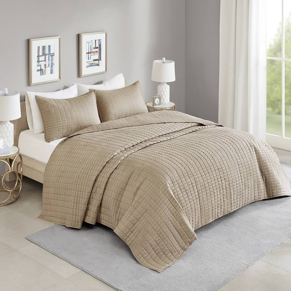 Comfort Spaces King Quilt-All Season Bedding, Taupe Bedspread With Double Sided Stitching Design,... | Amazon (US)