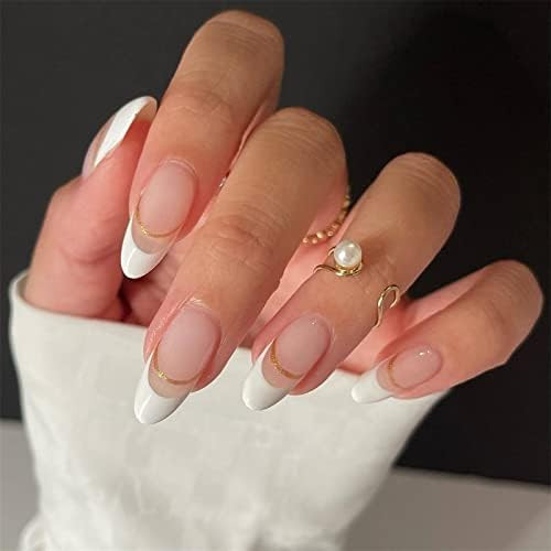 VOTACOS French Tip Press on Nails Medium Almond Fake Nails Nude False Nails with Bridal Design Gl... | Amazon (US)