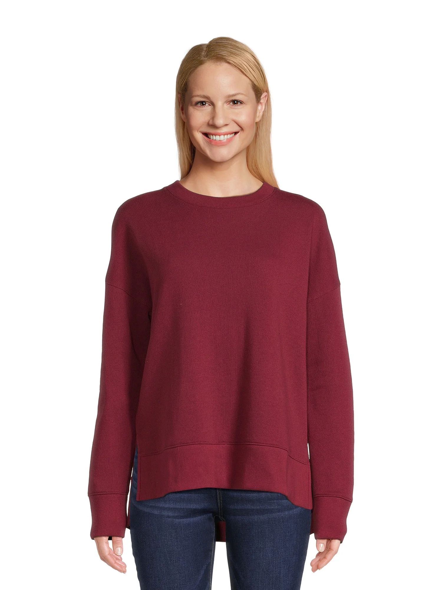 Time and Tru Women's High Low Pullover Sweatshirt, Sizes S-3XL - Walmart.com | Walmart (US)