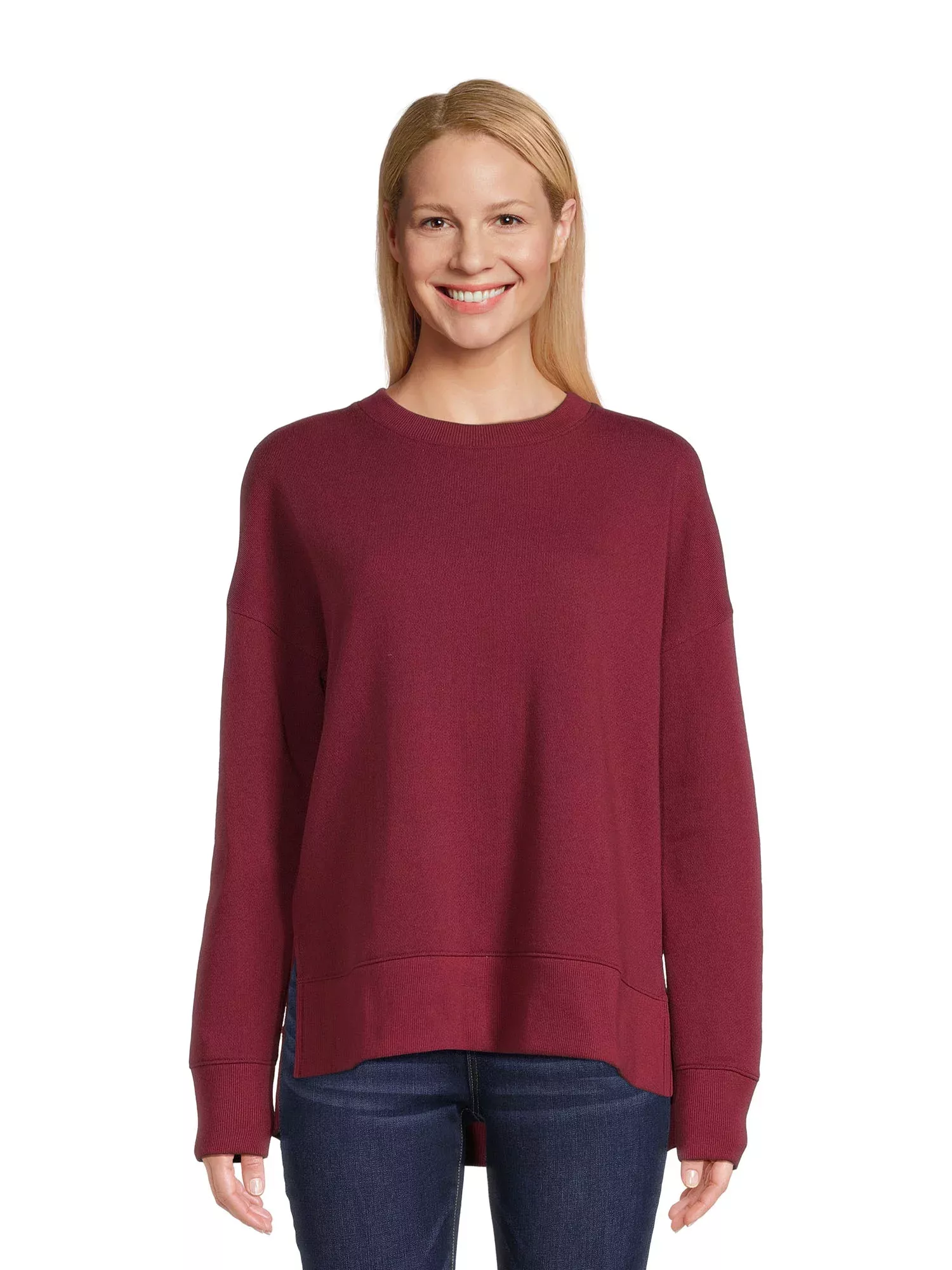 Time and Tru Women's High Low Pullover Sweatshirt, Sizes S-3XL 