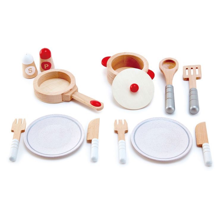 Hape E3150 Cook & Serve Kids Wooden Pretend Kitchen Play Food Plates & Utensils Set with Plates, ... | Target