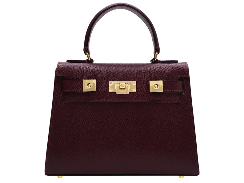 Maya Midi Dolomite Pebble Print Calf Leather Handbag - Wine | Lalage Beaumont