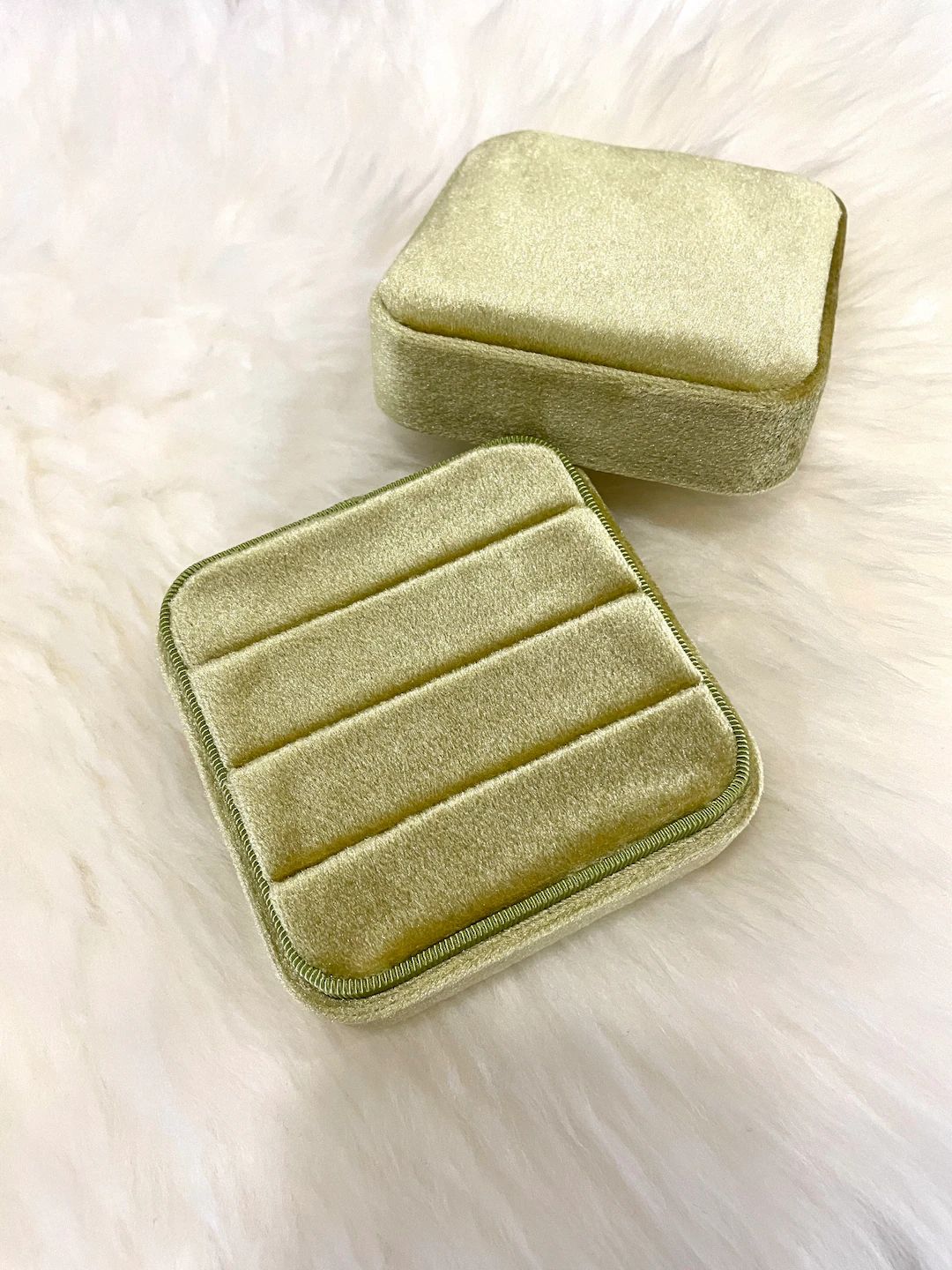 Green Olive Velvet Ring Box Holds up to 9 Rings and Earrings Luxury Keepsake Jewelry Box Display ... | Etsy (US)