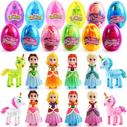 12Pcs Easter Eggs with Toys Inside - 8Pcs Jumbo Princess Toy 4Pcs Unicorn Toy Easter Basket Stuff... | Amazon (US)