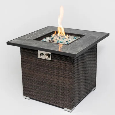 30inch Propane Gas Fire Pit Table With Lid, 40000btu Flame Power, Dark Brown , Ceramic Tile Tabletop, Steel Construction, Rain Cover Table, Heat Energ | Wayfair North America