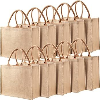 10 Pack Burlap Tote Bag Set Jute Tote Bags with Handles Blank Large Burlap Reusable Grocery Bags ... | Amazon (US)