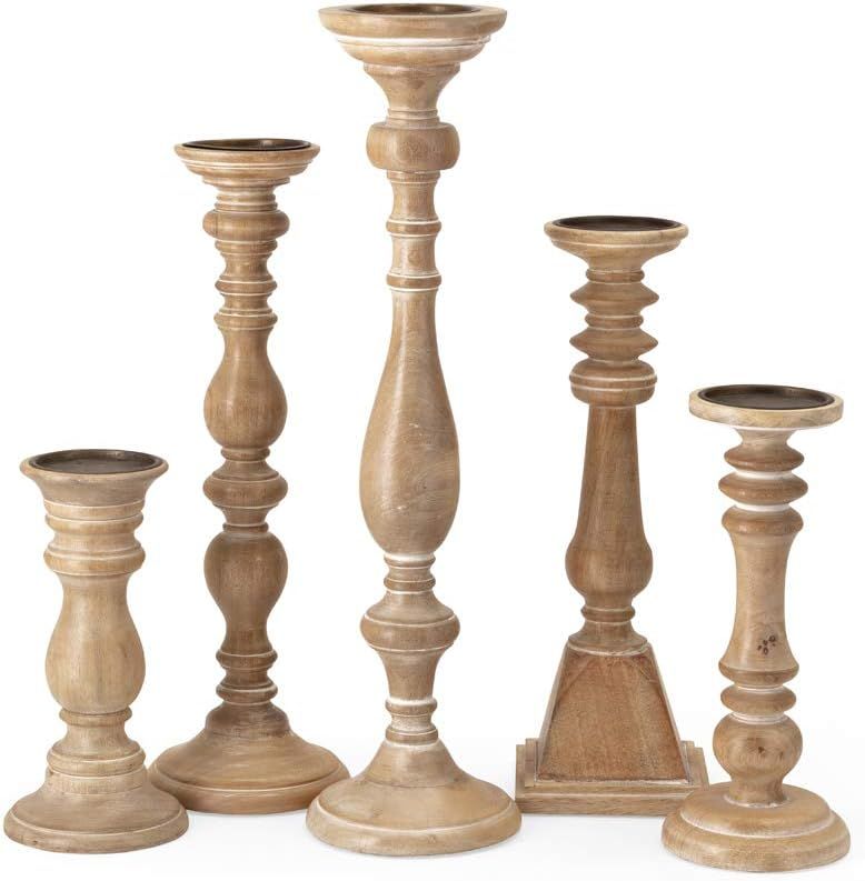 IMAX Mason Natural Wash Wood Candleholders - Set of 5 Vintage Candle Stands - Home Decor Accessor... | Amazon (US)
