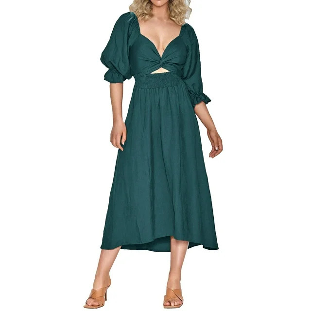 Baqcunre Women'S Formal Dresses Ladies Tie Rope Belt Ruffle Trim Sleeves Multi Wear Fashion Elega... | Walmart (US)