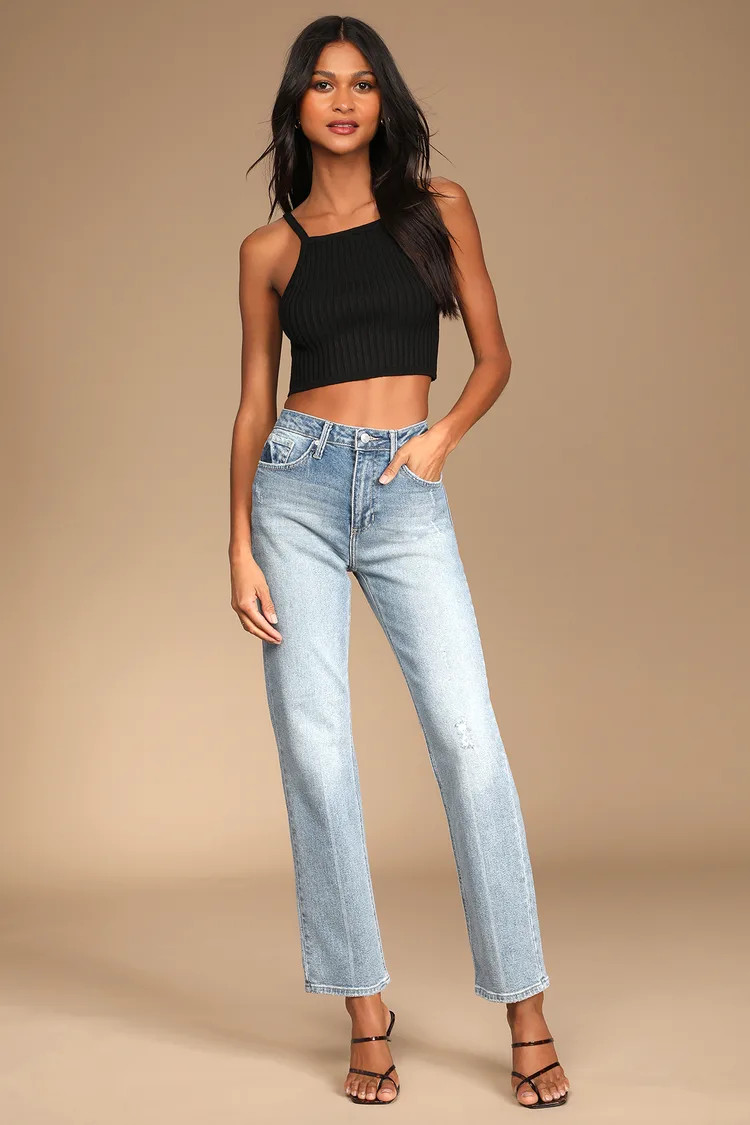 Cool Girl Style Medium Wash Straight Leg High-Waisted Jeans | Lulus (US)