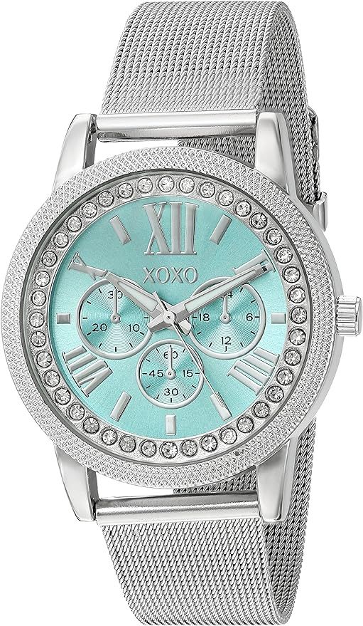 Accutime XOXO Women's Analog Watch with Silver-Tone Case, Crystal-Inset Bezel, Mesh Chain Bands -... | Amazon (US)