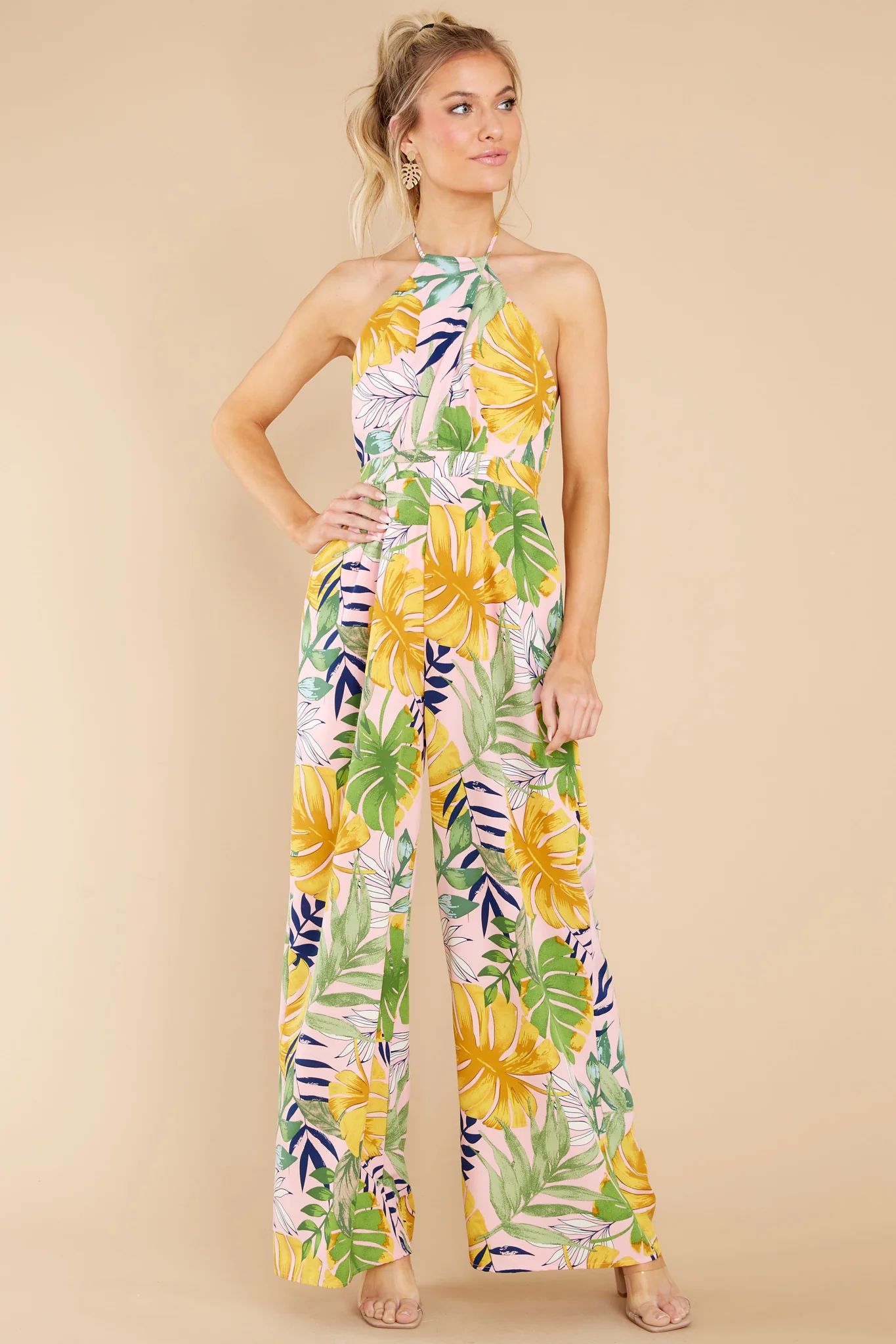 A New Leaf Pink Multi Tropical Print Jumpsuit | Red Dress 