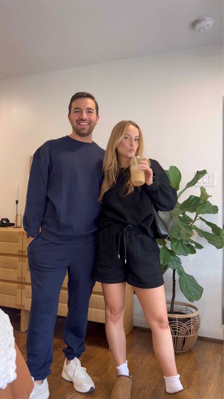 Amazon couple outfit ideas for fall | comfy lounge wear from amazon for men + women 

I sized up 1 (in a M) for a more comfy fit + Jesse’s wearing M in both 