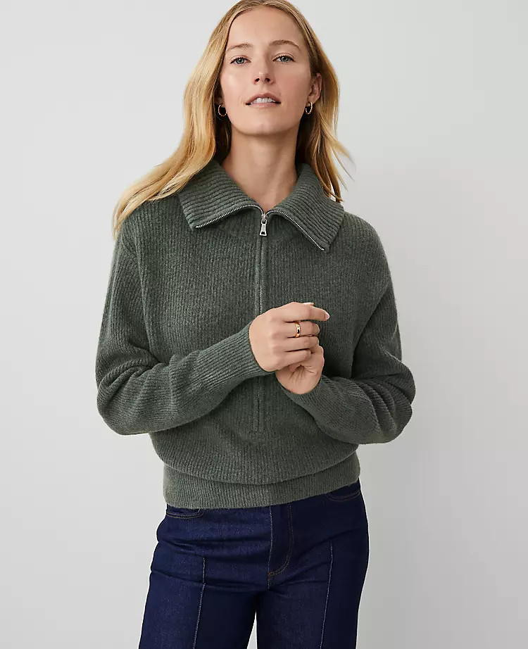 Half-Zip Bomber Sweater | Ann Taylor