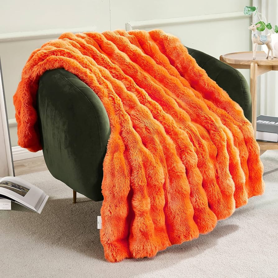 JONIYEAR Solid Fall Bubble Faux Rabbit Fur Throw Blanket for Couch 50" x 60", Decorative Comfy Pu... | Amazon (US)