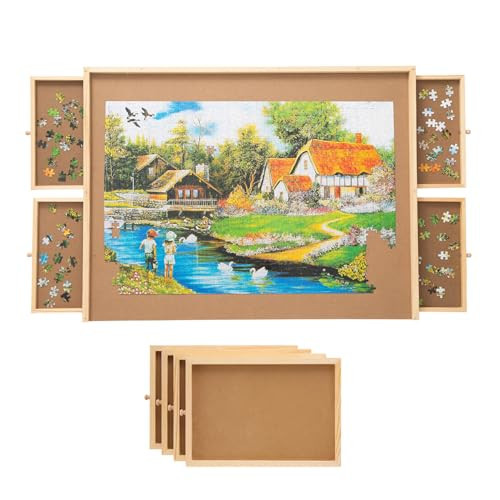 SNAIL Jumbo Wooden Jigsaw Puzzle Board Portable Puzzle Plateau with Storage Drawers for Adults, 34"x26" Large Jigsaw Puzzle Table with Smooth Fiberboard Work Surface for 1500 Pieces Puzzles | Amazon (US)