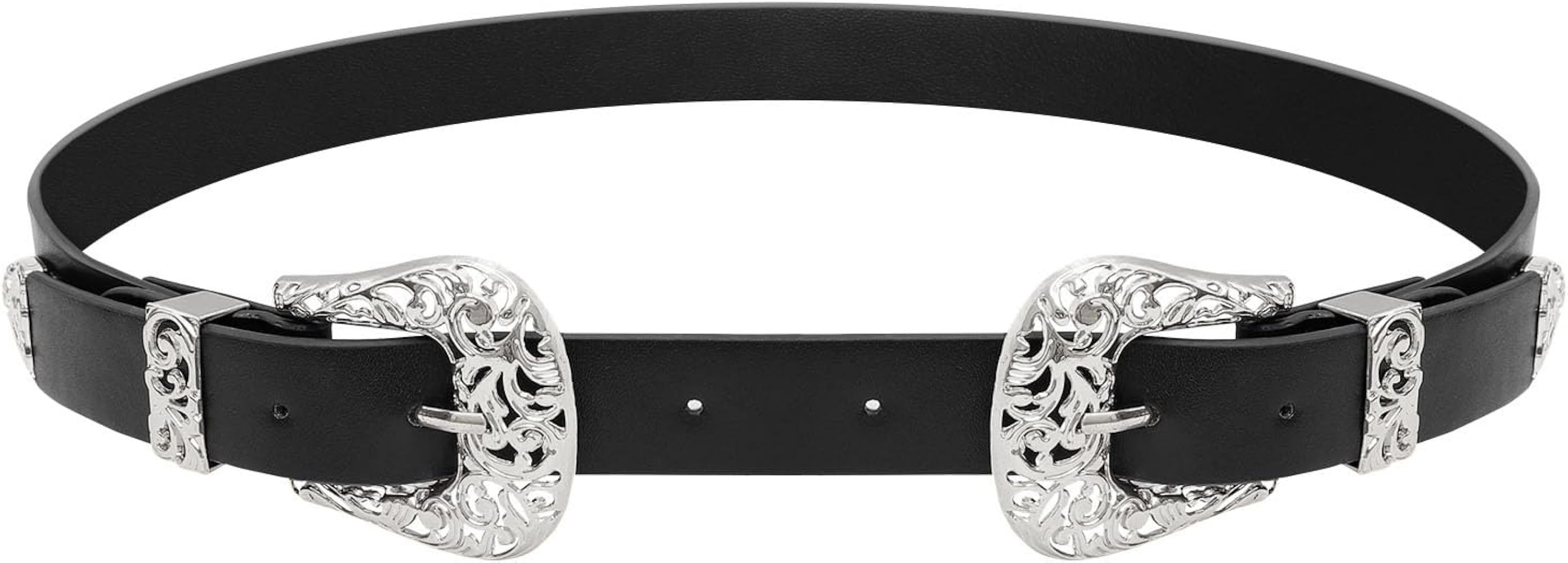 JASGOOD Double Buckle Western Belts For Woman Cowgirl Country Belt Vintage Black Leather Belt For... | Amazon (US)