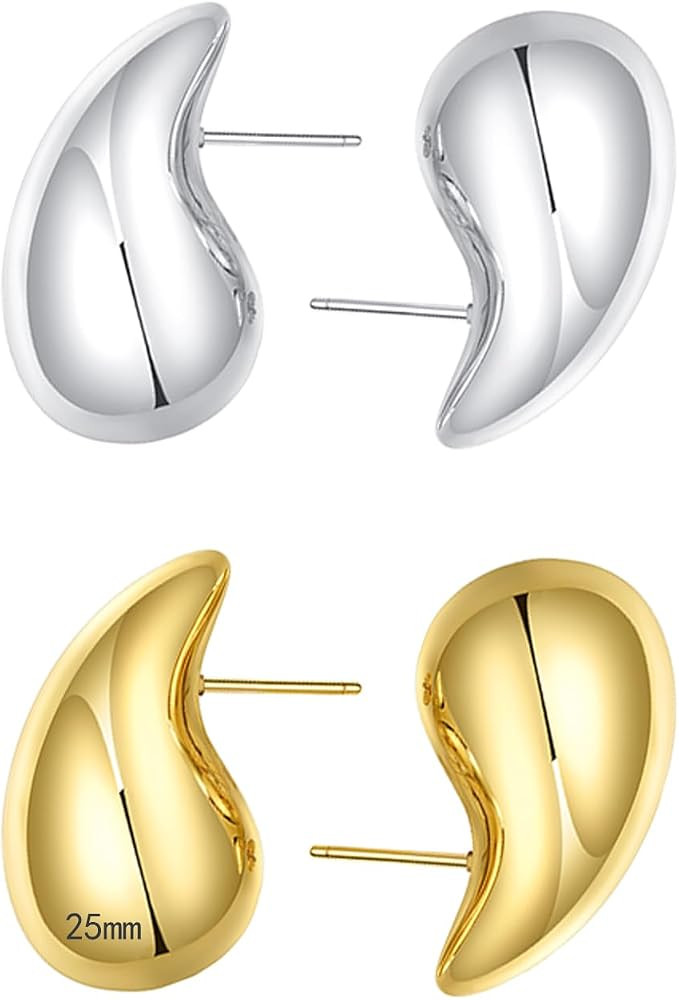 Ascona 25/32/47mm Chunky Gold Hoop Earrings for Women | Lightweight Tear Drop Earrings | Gold Dro... | Amazon (US)