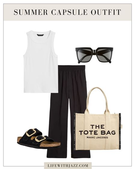 Casual/edgy summer capsule outfit 

- tank, pants, Birkenstocks, totes, sunglasses 

#LTKSeasonal #LTKstyletip