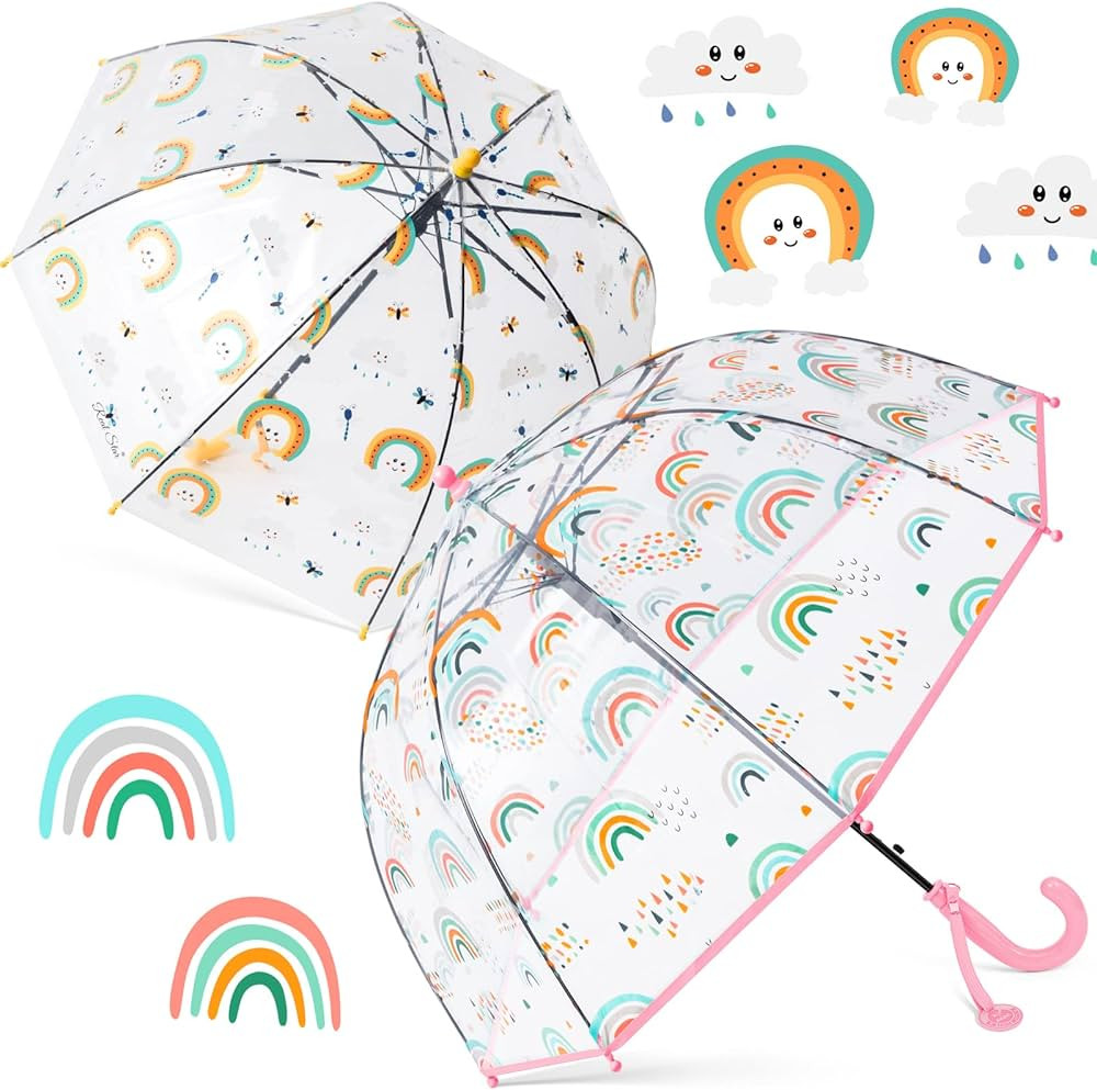 Fabbay 2 Pack Kids Clear Bubble Umbrella with an Easy Grip Curved Handle Safety Transparent Dome ... | Amazon (US)