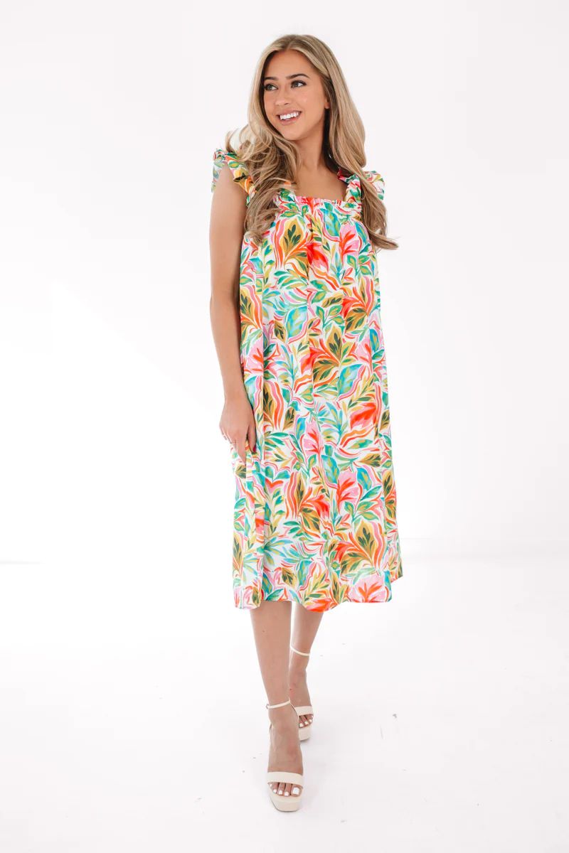 Anytime Anywhere Midi Dress - White Multi | The Impeccable Pig