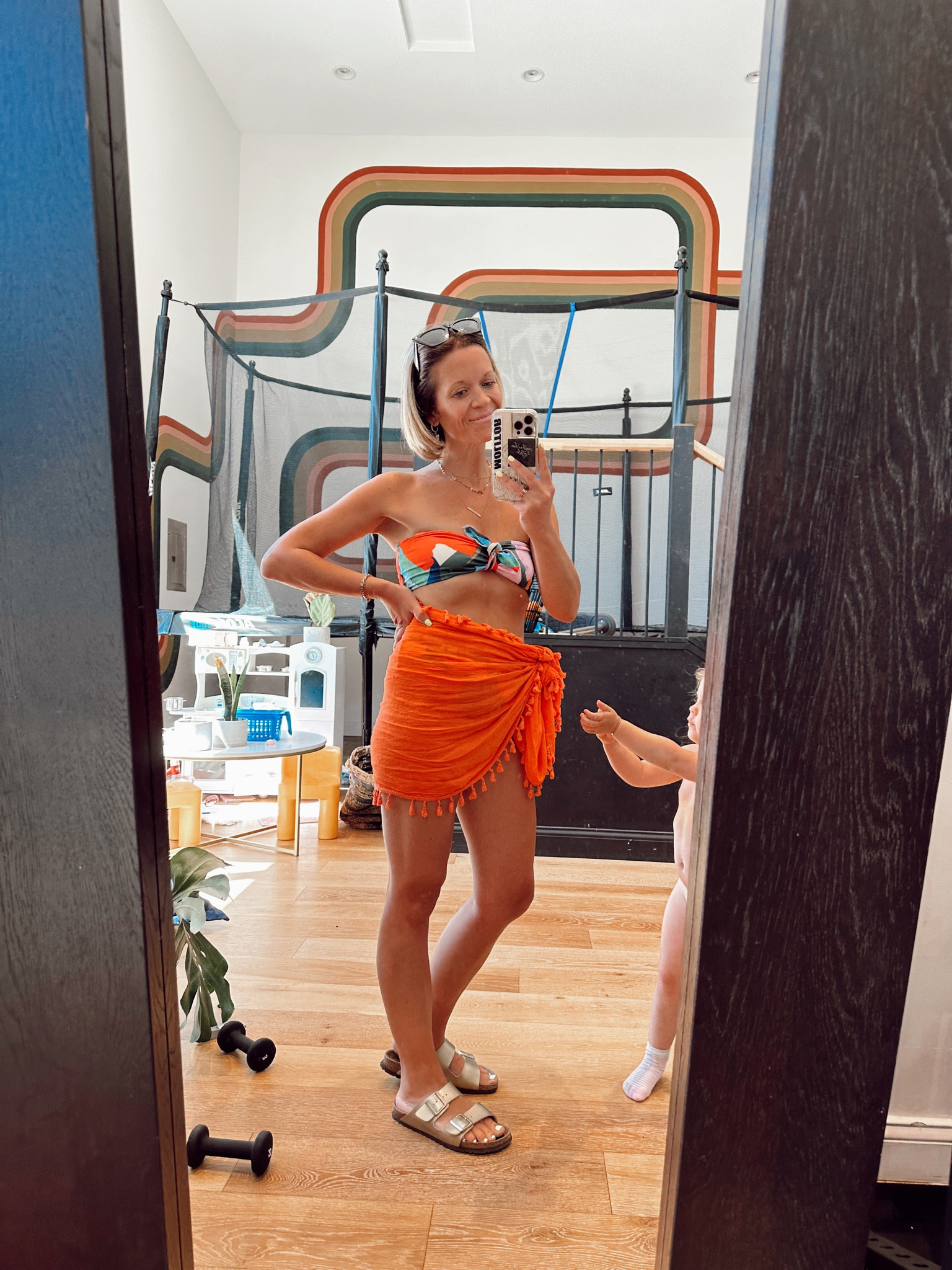 Cute, comfy, and colorful swim and coverup. The top stays put too! I’m wearing a small in the swim and the coverup is one size. 

#LTKfindsunder50 #LTKswim