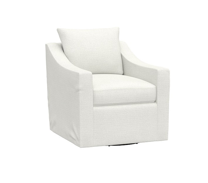Ayden Slope Arm Slipcovered Swivel & Glider Basketweave Slub Ivory | Pottery Barn Kids