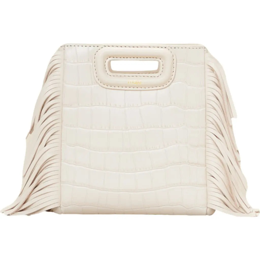maje Mini embossed-leather M bag with chain in Vanilla Ecru at Nordstrom, Size Medium | Nordstrom