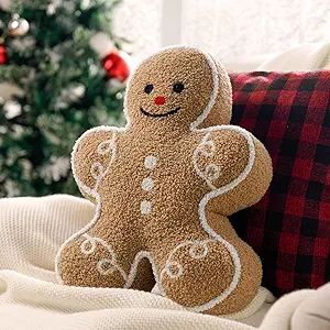 Phantoscope Gingerbread Man Merry Christmas Throw Pillow, Plush Teddy Xmas Gingerbread Shaped Pil... | Amazon (US)