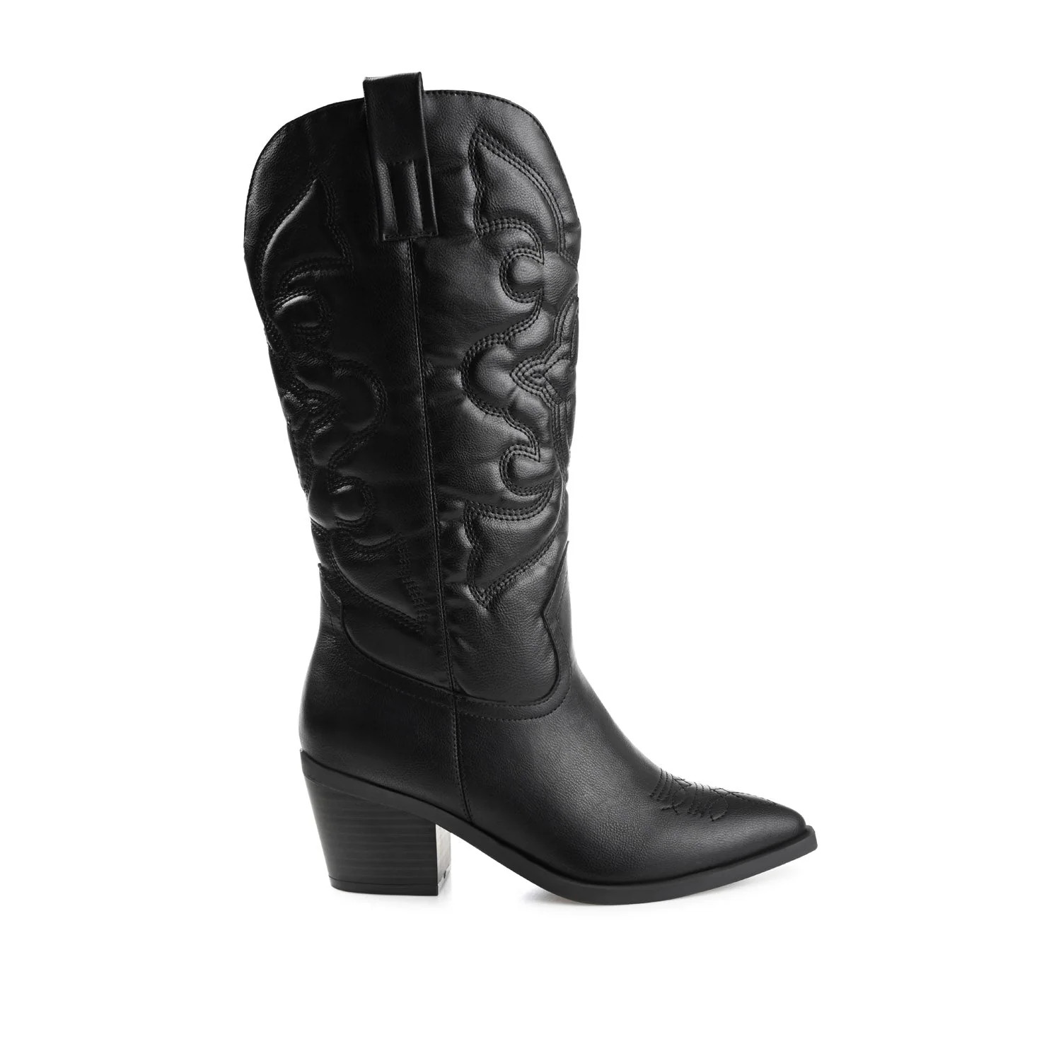 CHANTRY COWGIRL VEGAN LEATHER BOOTS IN WIDE CALF - Black PU | Journee Collection