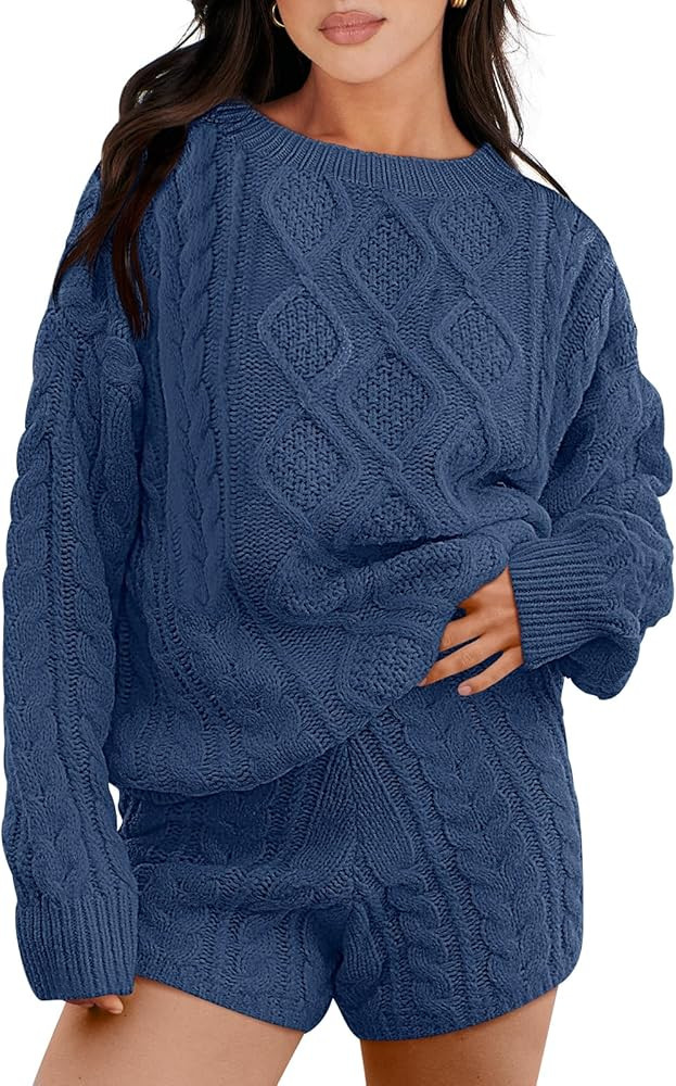 Caracilia Women's 2 Piece Outfits Long Sleeve Chunky Warm Cable Knit Oversized Sweaters 2023 Wint... | Amazon (US)