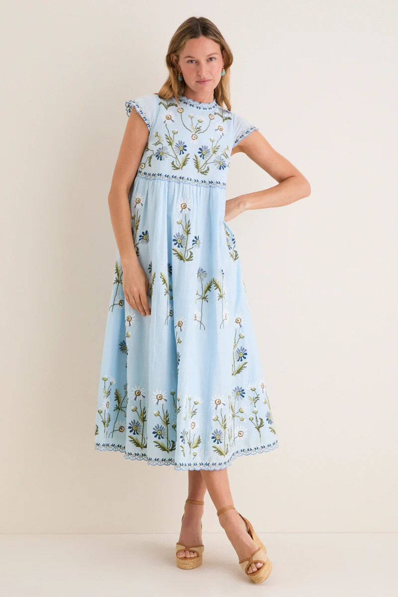 Blue Audra Embroidery Midi Dress | Tuckernuck (US)