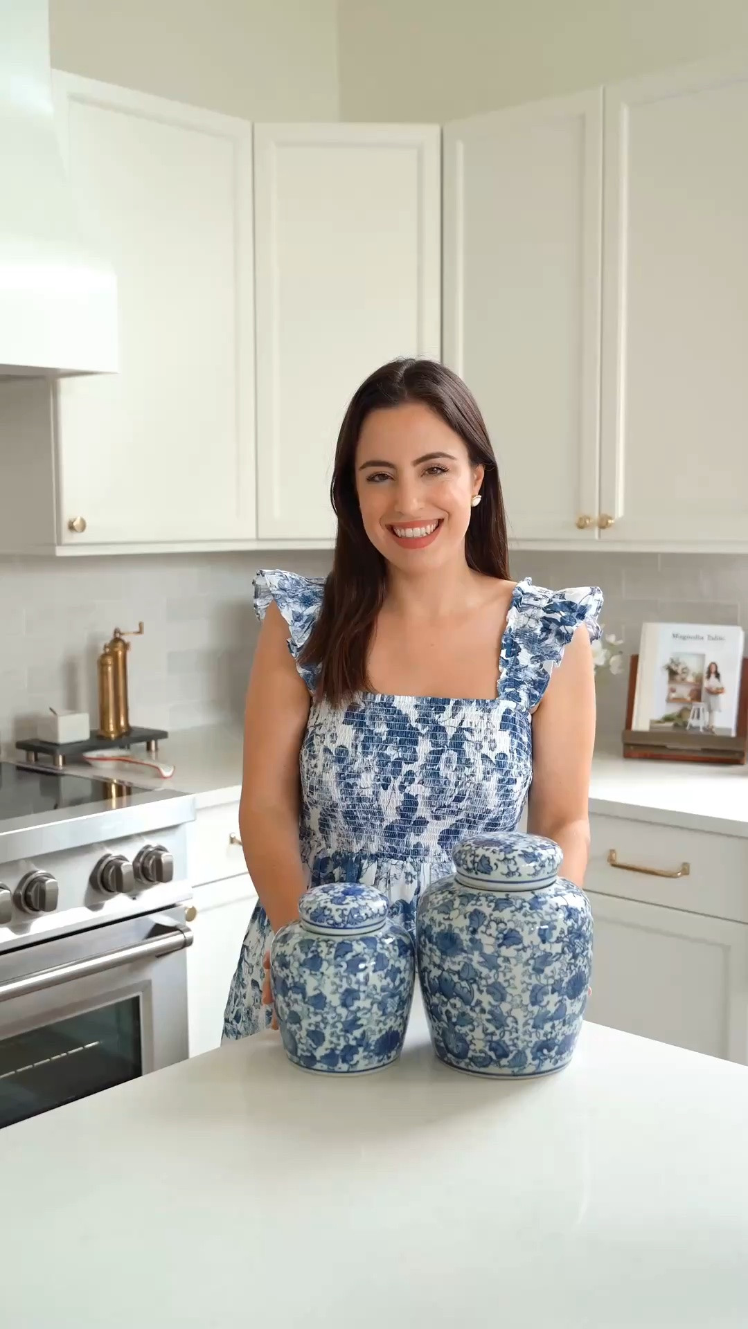 I love how this 4th of July flower arrangement came together! That blue floral vase, the tall white ceramic vase, the clear vases — such a pretty combo!

patriotic decor, home inso, hydrangeas, home decor ideas, smocked dress

#LTKHome