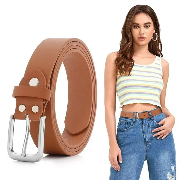 JASGOOD Women Leather Belt with Silver Buckle, 1.06" Width Ladies Brown Belts for Jeans Dresses P... | Walmart (US)